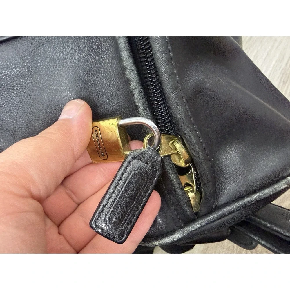 COACH OLD COACH 2-Way Boston Bag Black Leather Shoulder Duffle Vintage 0595